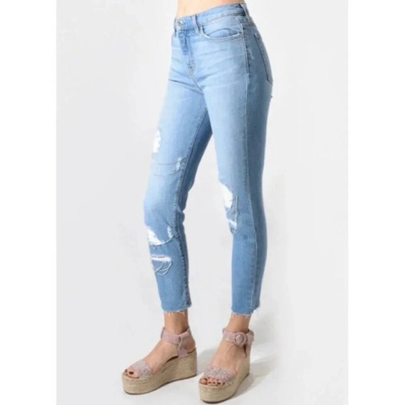 IRO Genn Blue Distressed Silver Detailing Chain Jeans Womens Size 27 ($325) - Picture 6 of 16